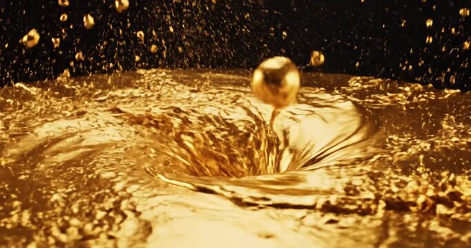 Golden Liquid Splashing and Dropping Slow Motion.