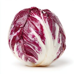 Fototapeta premium Fresh Radicchio Vegetable with Vibrant Red and White Leafy Layers on a Clean White Studio Background