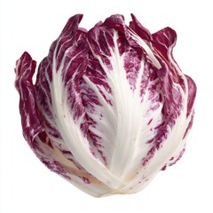Fototapeta premium Fresh Red Radicchio Lettuce With White Veins Detailed Close Up Isolated On White Background Studio Shot