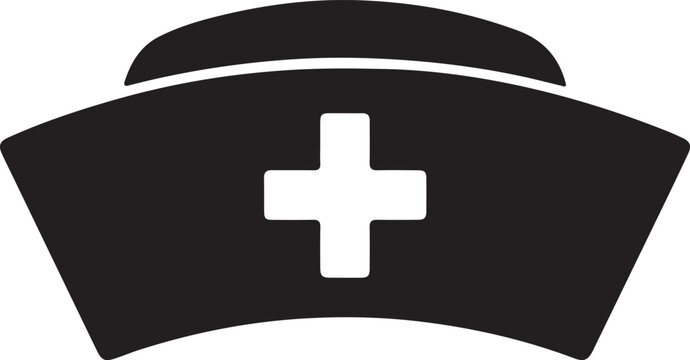 Nurse hat icon set featuring medical cross symbols in black silhouette .Medical Healthcare Symbol