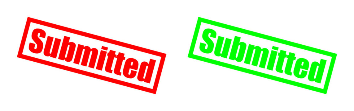 Red and green submitted stamps on black background