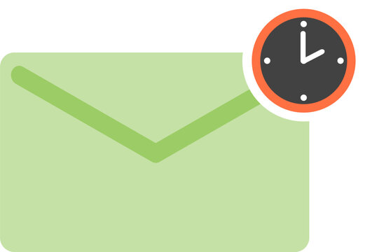 A green envelope with a clock in the upper right corner