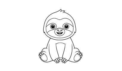 Fototapeta premium Cute baby sloth coloring page with simple outline cartoon animal character for kids activity book