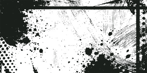 Abstract monochrome grunge texture, a striking backdrop of splattered ink, textured elements, evoking raw artistic expression and contemporary design. © DreamLoom