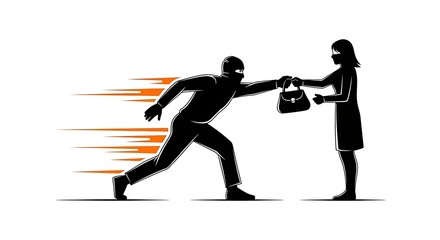 Obraz premium A man in a balaclava tugs on a woman's handbag