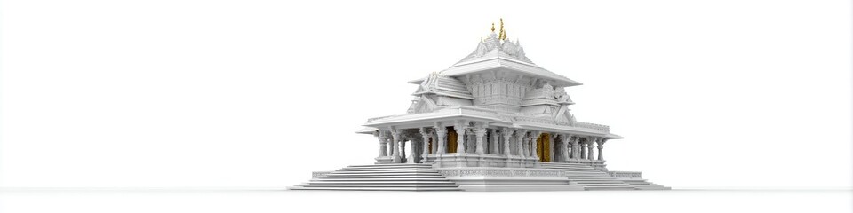 Fototapeta premium Intricate White Temple Architecture with Golden Accents Isolated on White Background