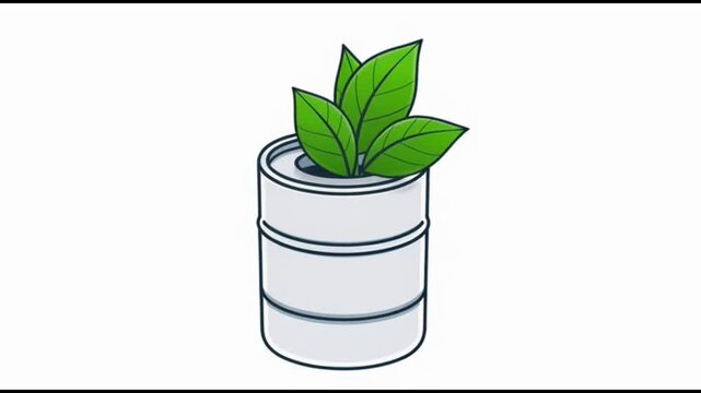 Eco icon green leaf white barrel clean energy sustainability renewable resource environmental symbol minimal design vector illustration isolated graphic eco plant green foliage leaf growth recycle
