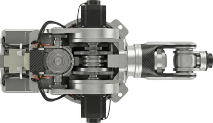 Fototapeta premium Industrial robotic arm joint with gears isolated on transparent background