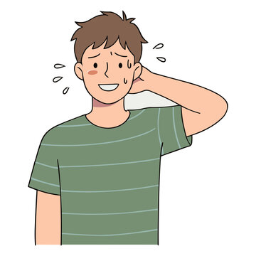 A man scratches his ear with a puzzled expression on his face.