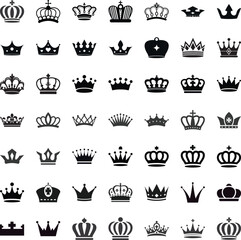 Obraz premium bundle of black crown vector silhouettes set royal king queen emperor tiara icons for luxury branding and logo design