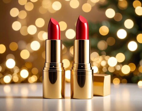 Luxury Red Lipstick Cosmetic Product Display.