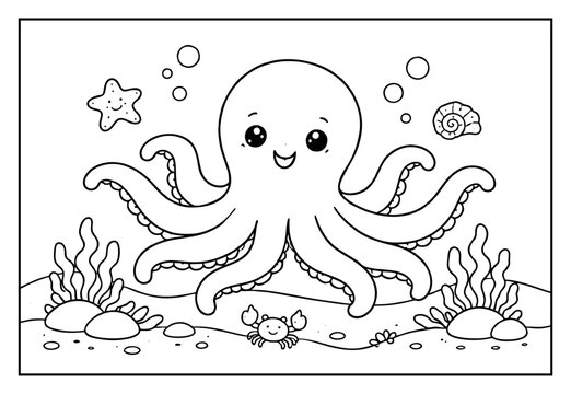 Cute Octopus Underwater Coloring Page