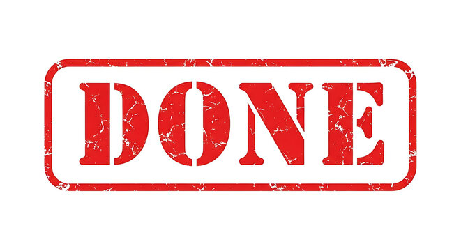 Red distressed stamp with the word Done text