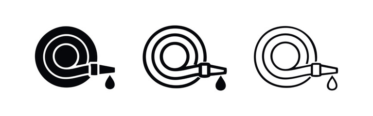 Fototapeta na wymiar Fire hose with water drop icon set. Vector illustration of firefighting equipment.