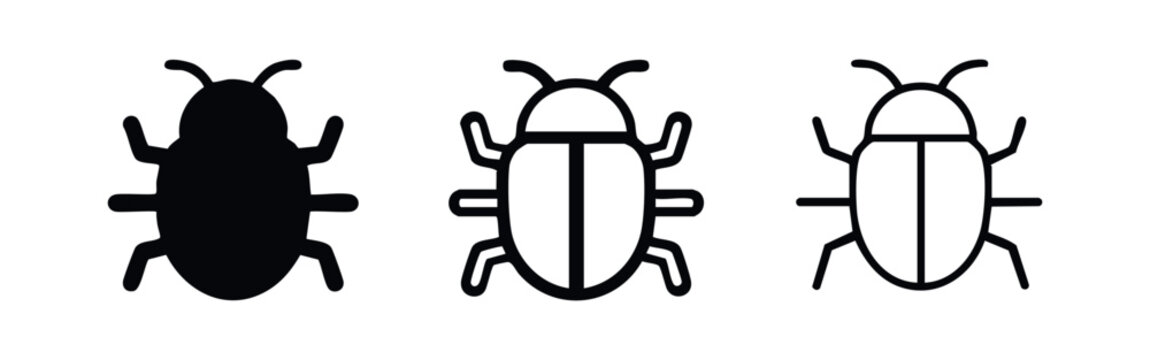 Computer bug icon set. Software error, insect, virus, and malware symbol.