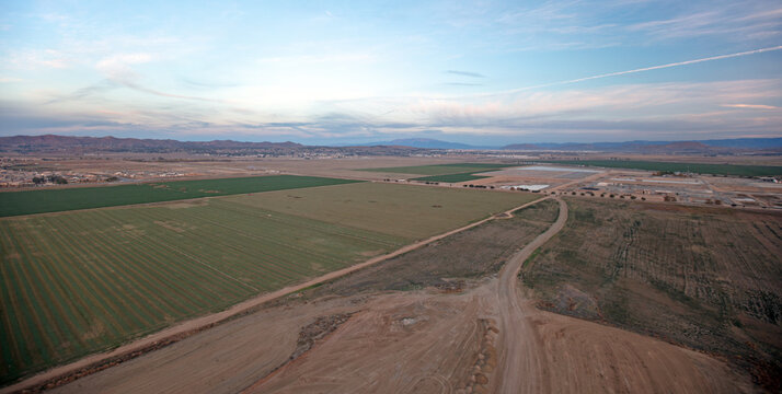 Aerial Sunrise view over Menifee, Winchester and Temecula, California United States