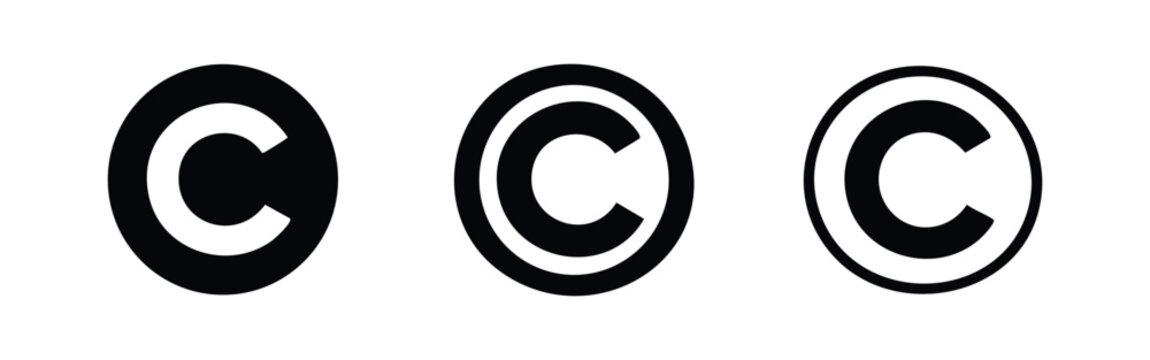 Copyright symbol icon set. Intellectual property rights and protection vector illustration for legal documents and digital content.