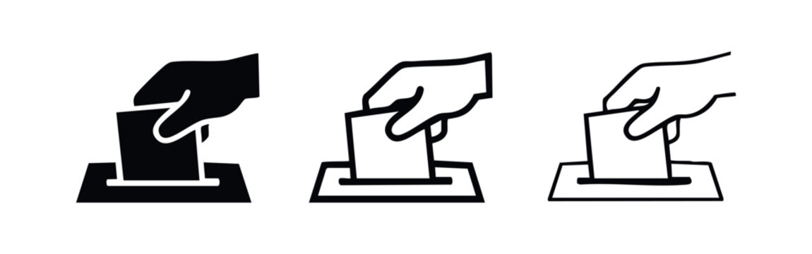 Hand casting a vote icon set in black and white.