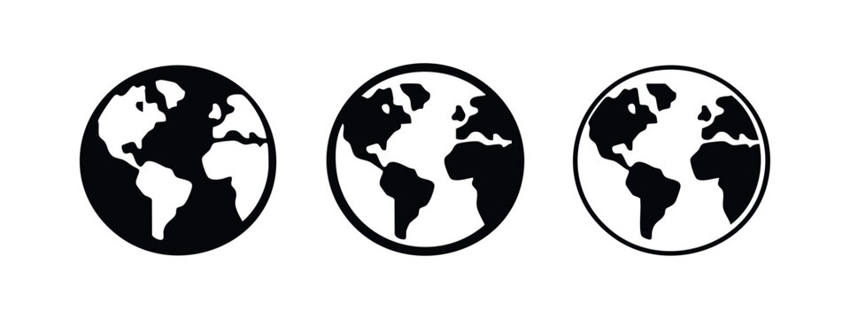 Globe icons: solid, outline, and simplified