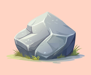 Massive granite boulder with realistic lighting and green plant accents for environmental concepts and outdoor exploration game graphics and assets © color