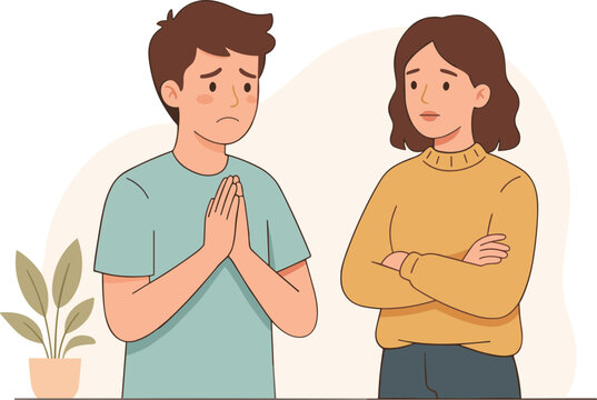 A man and woman are having an awkward conversation in a room.