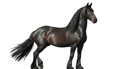 Fototapeta premium Friesian horse standing in profile isolated on transparent background