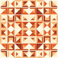 Fototapeta premium Seamless geometric pattern featuring warm orange, brown, and cream squares and triangles, creating an abstract and retro-inspired background texture for modern design projects and decorative elements.
