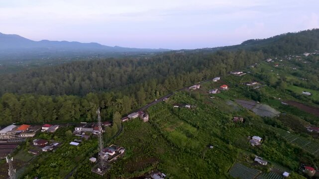 Aerial View of Kintamani Village and Lush Forest Landscape in Bali, Indonesia