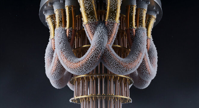 Quantum computer cooling system with frost on copper pipes