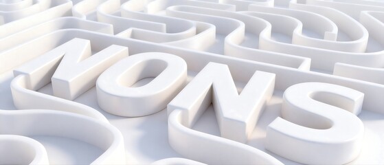 Obraz premium 3D White Maze with Text 'NONS' on Surface