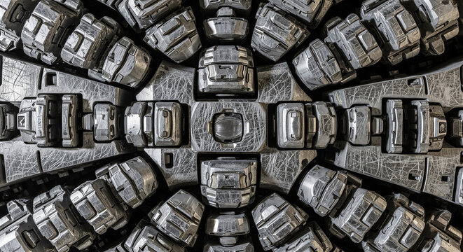 Close up of metal cutting head of tunnel boring machine