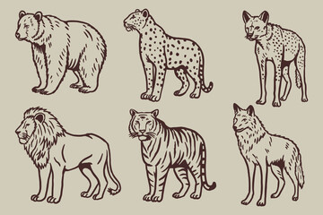 Obraz premium Vintage Hand-Drawn Carnivore Animal Illustration Set in Engraving Style