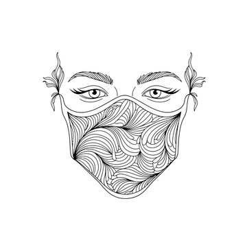 Artistic Face Mask with Swirling Pattern - Woman's Eyes and Eyebrows