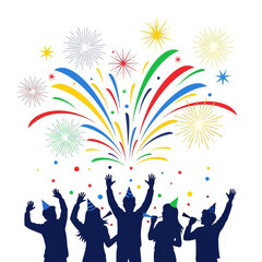 Fototapeta premium Celebration Party with Fireworks and Happy People