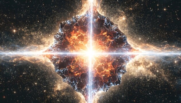 Cosmic explosion with nebula and stars in deep space during a celestial event