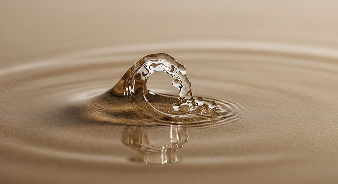 A macro shot of clear blue water drops falling to create a splashing ripple and liquid motion with clean reflections