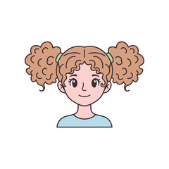 Fototapeta premium Cute Girl with Curly Pigtails Cartoon Illustration