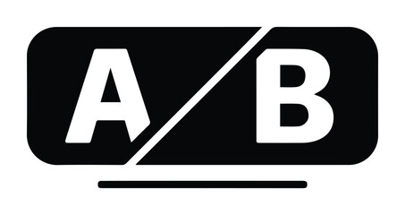 A/B testing icon, black and white vector symbol for comparison and split test analysis, essential graphic resource for marketing and data science. © Farzana