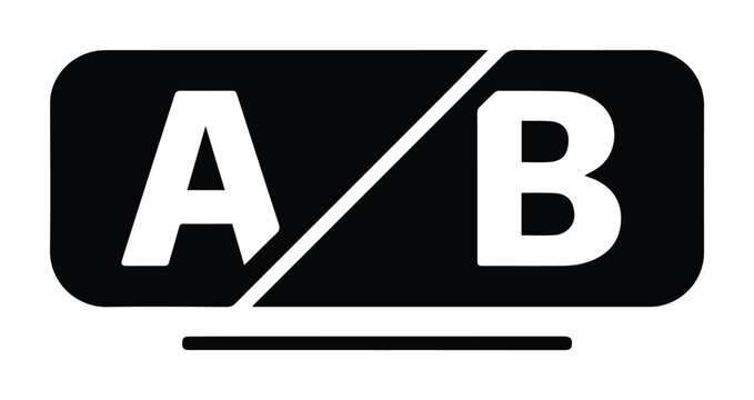 A/B testing icon, black and white vector symbol for comparison and split test analysis, essential graphic resource for marketing and data science.