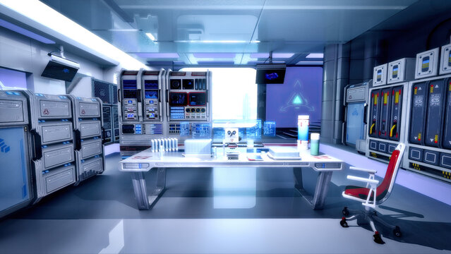 Futuristic chemistry laboratory interior with biotech equipment, clean white research facility, 4K background, P2