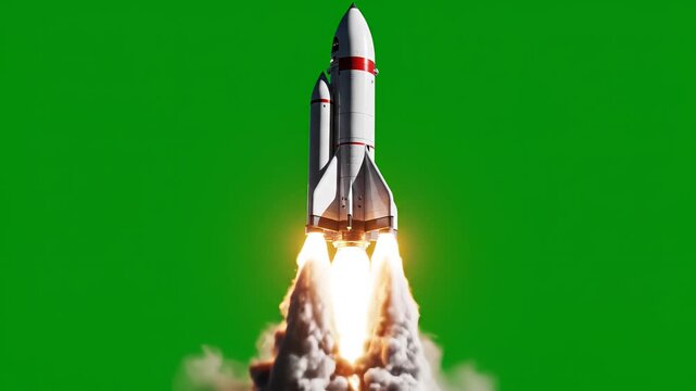 Rocket launch with smoke and flames for commercial backgrounds, digital design, and advertising