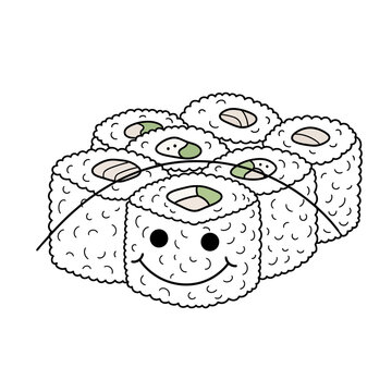 Happy Sushi Rolls Cartoon