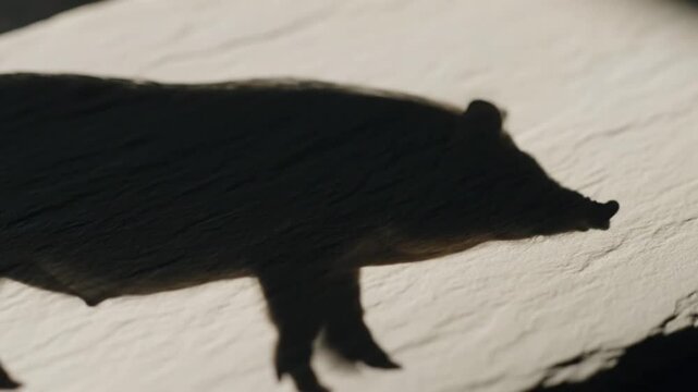 Shadowy Pig Silhouette on Textured Stone Surface