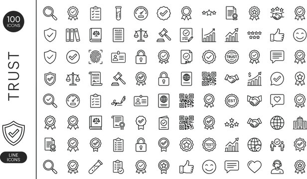 A collection of line icons representing trust and security concepts. AI, eps, png, jpg. transparent background.