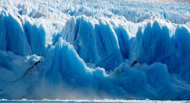 Close-up of Stunning Blue Glacier Ice Wall with Sharp Seracs and Deep Crevices - Perito Moreno Glacier, Patagonia