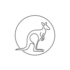 Obraz premium Minimalist Kangaroo Icon in Circle Outline, Australian Animal Symbol
