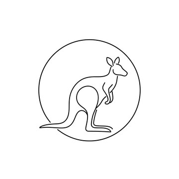 Minimalist Kangaroo Icon in Circle Outline, Australian Animal Symbol