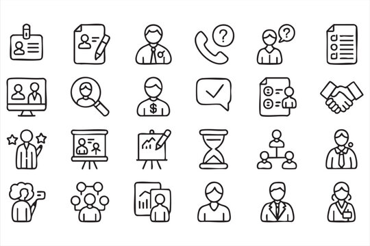 Business communication, customer support and HR workflow icons for office systems