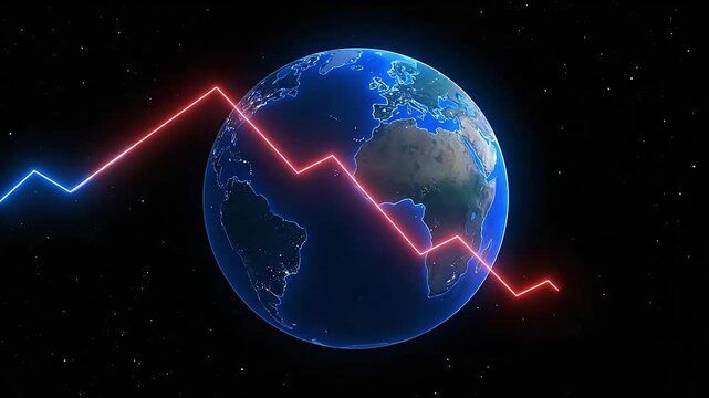 A glowing digital representation of the planet Earth in outer space with bright lights all around it