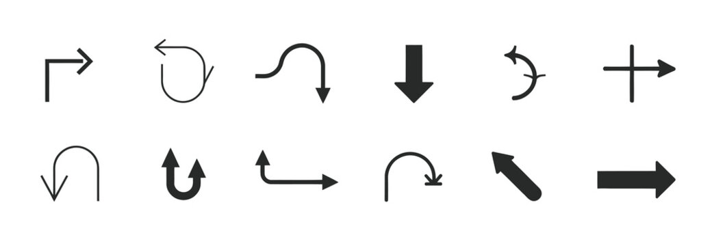 Collection of diverse arrow shapes and styles for design and navigation, vector icons